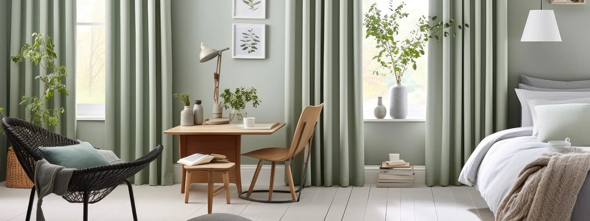 Una bonita habitación con cortinas